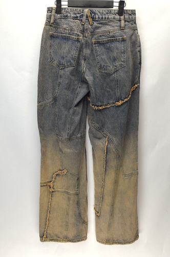 FashionNova Belmont jeans tinta unita larghi donna 5 bordi sfilacciati blu immersi gamba larga - Foto 6 di 16