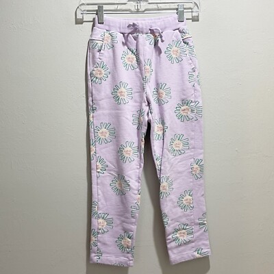 PETER JENSEN Girl s Kids Lavender Graphic French Terry Pants Daisies Size M 9Y