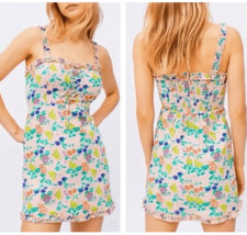 URBAN OUTFITTERS Robin Lace Up Mini Dress Ruffles Pink Fruits cotton size L