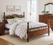 Solid Wood Spindle Post Bed American Made Amish Traditional Bedroom Furniture