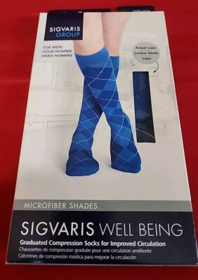 Sigvaris Well Being Graduated Compression Socks 15-20mmgHg Blue Argyle Sz 9-11