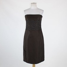 Dark brown 100% silk ANN TAYLOR lace waistband strapless knee-length dress 6
