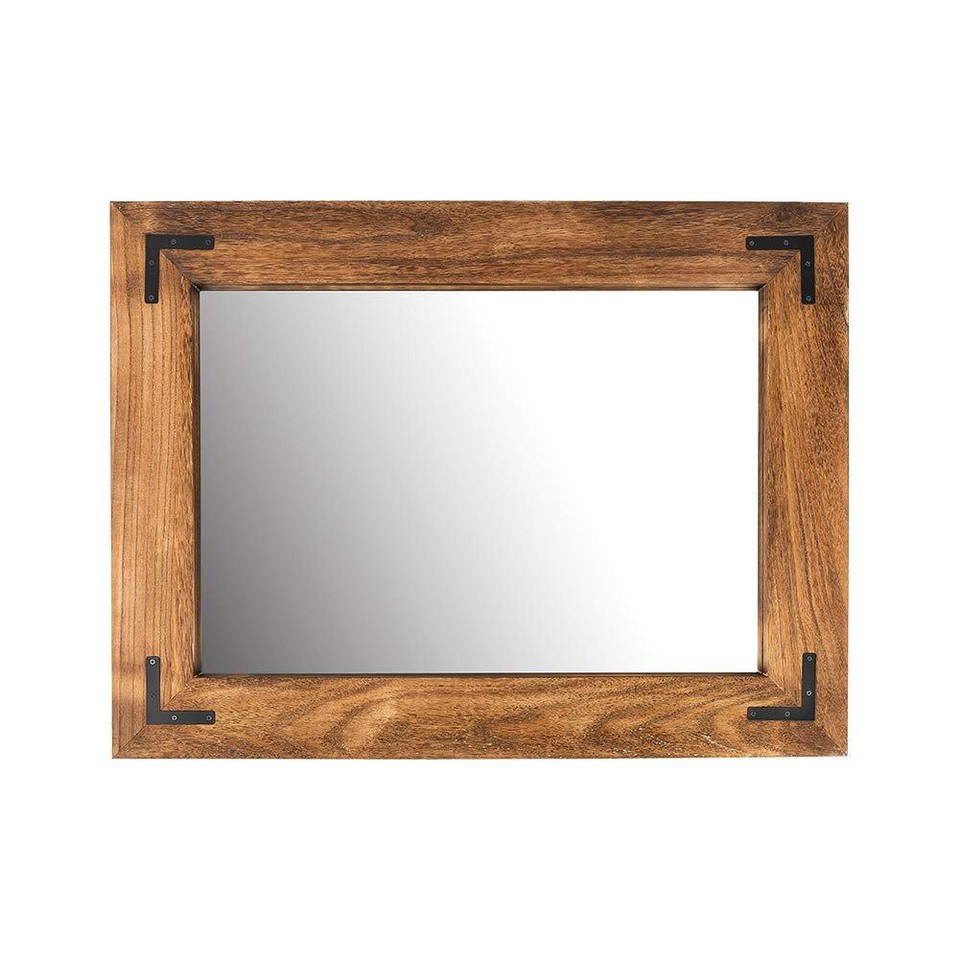 YOSHOOT Rustic Wooden Framed Wall Mirror, Natural Wood Bathroom Vanity