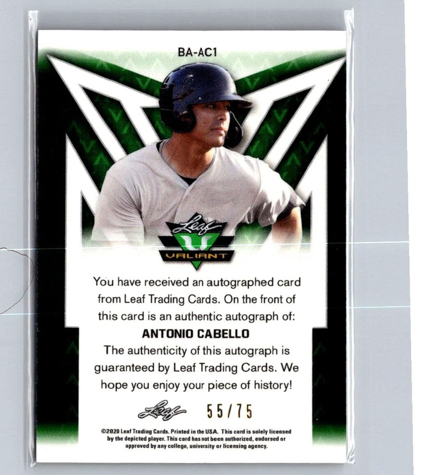 2020 Leaf Valiant Orange Prismatic /75 Antonio Cabello #BA-AC1 Auto - Image 2 of 2