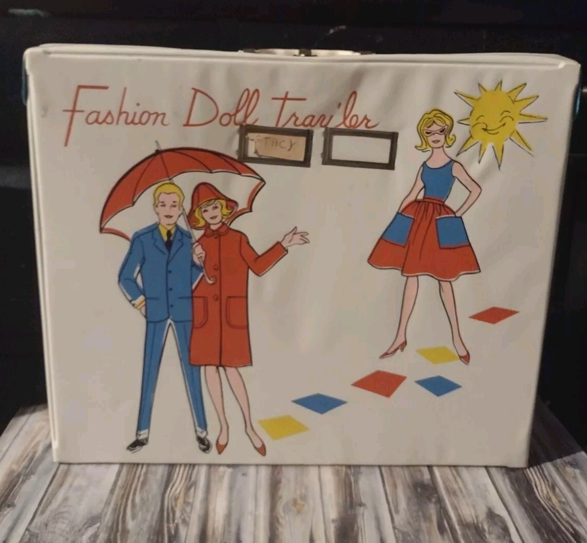 Estuche para muñecas de moda de vinilo blanco sin marca para muñecas tamaño Barbie vintage años 60’s