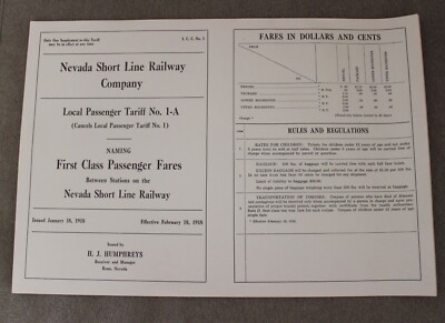 Vintage Nevada Short Line Railway Fares