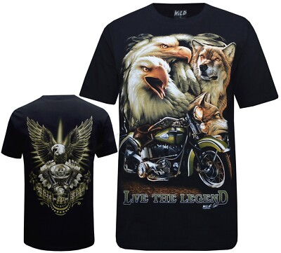 Biker Harley Wolf Eagle Live The Legend Native T-Shirt Front & Back Print S-3XL