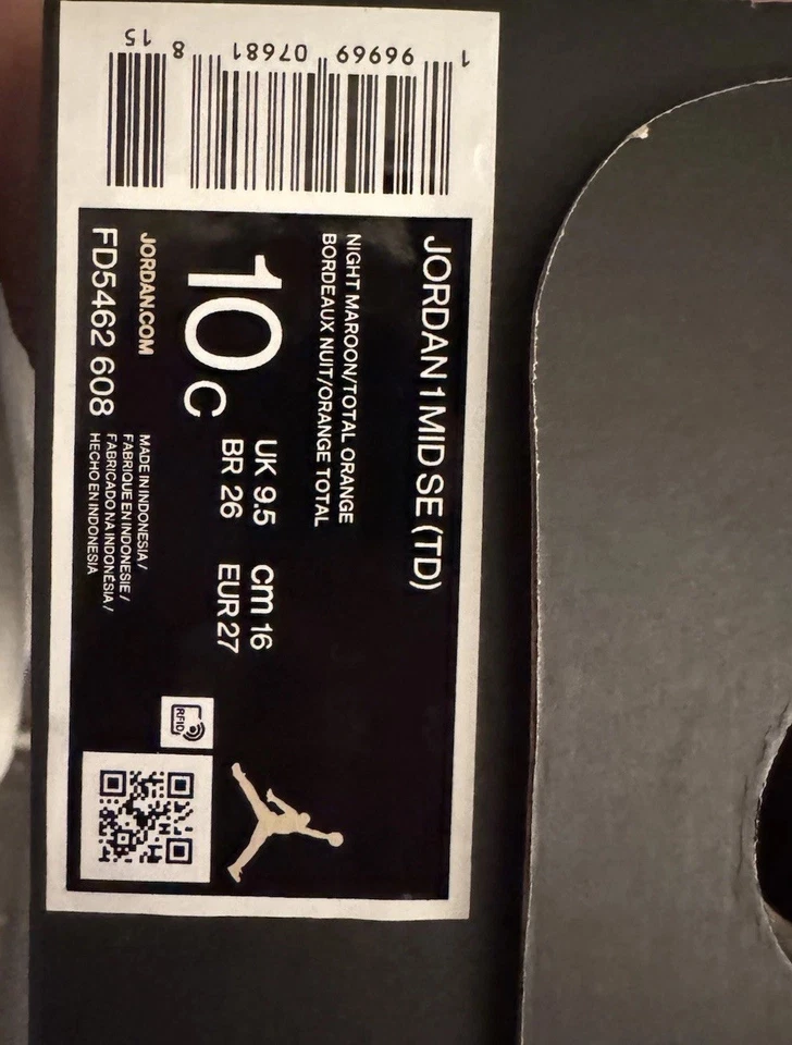 NIKE AIR JORDAN 1 MID SE (TD) NOCHE GRANATE-NARANJA TOTAL TALLA 10c Foto 2 de 4