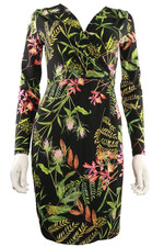 French Connection Ladies Black & Green Stretch Flowery Dress Size UK 6