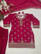 Latest Designer Chinnon Silk PInk Top Palazzo With Dupatta For Function Wear