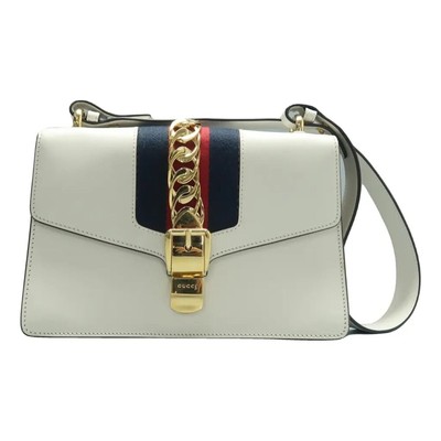 GUCCI Sylvie White Leather Shoulder Bag 823-021825
