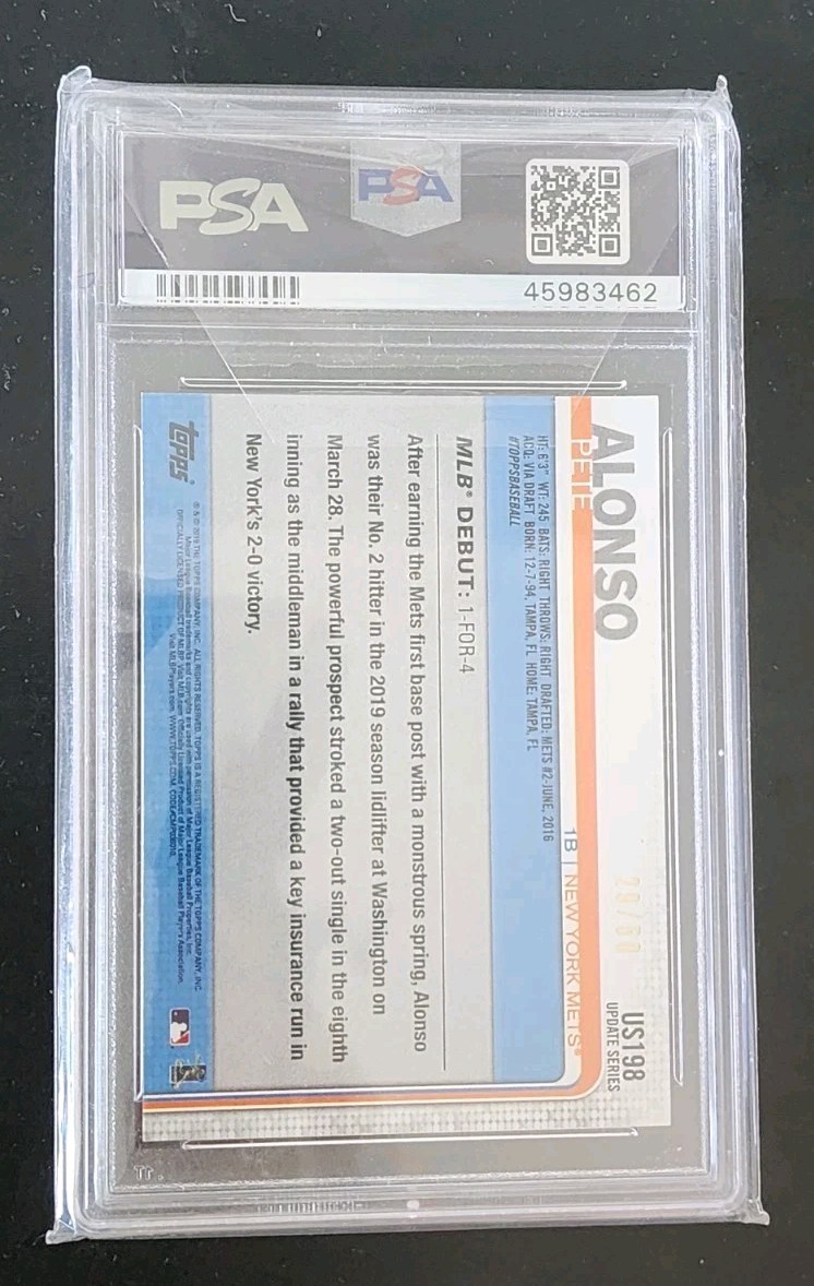 2019 Topps Update Pete Alonso Mothers Day Pink /50 Rookie #US198 PSA 8 NM-MT view 2