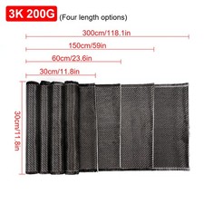 23.6''-118'' Real Carbon Fiber Fabric Cloth Roll 3k 200gsm 2x2 Twill Weave Black