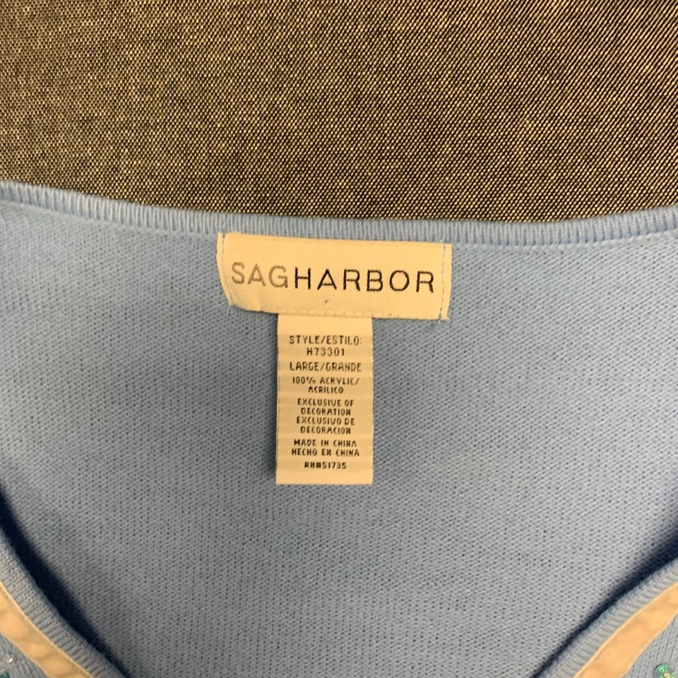 Suéter para mujer Sag Harbor talla L azul cuello en V lentejuelas borde con cuentas 100 % acrílico Foto 3 de 4