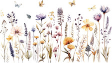 Wildflower Wall Decals Wall Decor Boho Flower Stickers, Dandelion Grass Wall Art