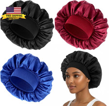 3Pcs Silk Bonnet for Men Women Elastic Band Satin Hair Bonnet Soft Adjustable Sl