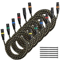 VEVOR XLR Cable 25 ft 6 Pack Balanced DMX Male to Female Microphone Cord 3-Pin