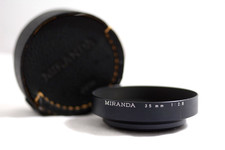 VINTAGE MIRANDA 35MM F2.8 CAMERA LENS HOOD WITH LEATHER CASE THREADED 46MM MINT 