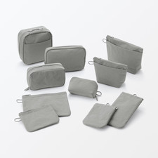 MUJI Wrinkle Nylon Pouch Series GRAY cosmetic, toiletry, travel, stationery