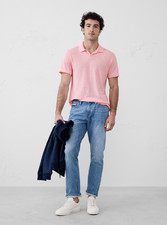 NWT Banana Republic $50 Linen-Blend Johnny Collar Polo, Bella Rosa, Sz L