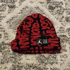 Air Jordan Hat Beanie Fitted Youth Red Black Cuffed Knit Jumpman Logo Nike Warm