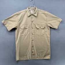 Dickies Shirt Men's Small Beige Short Sleeve Chest Pocket Mechanic Work Uniform