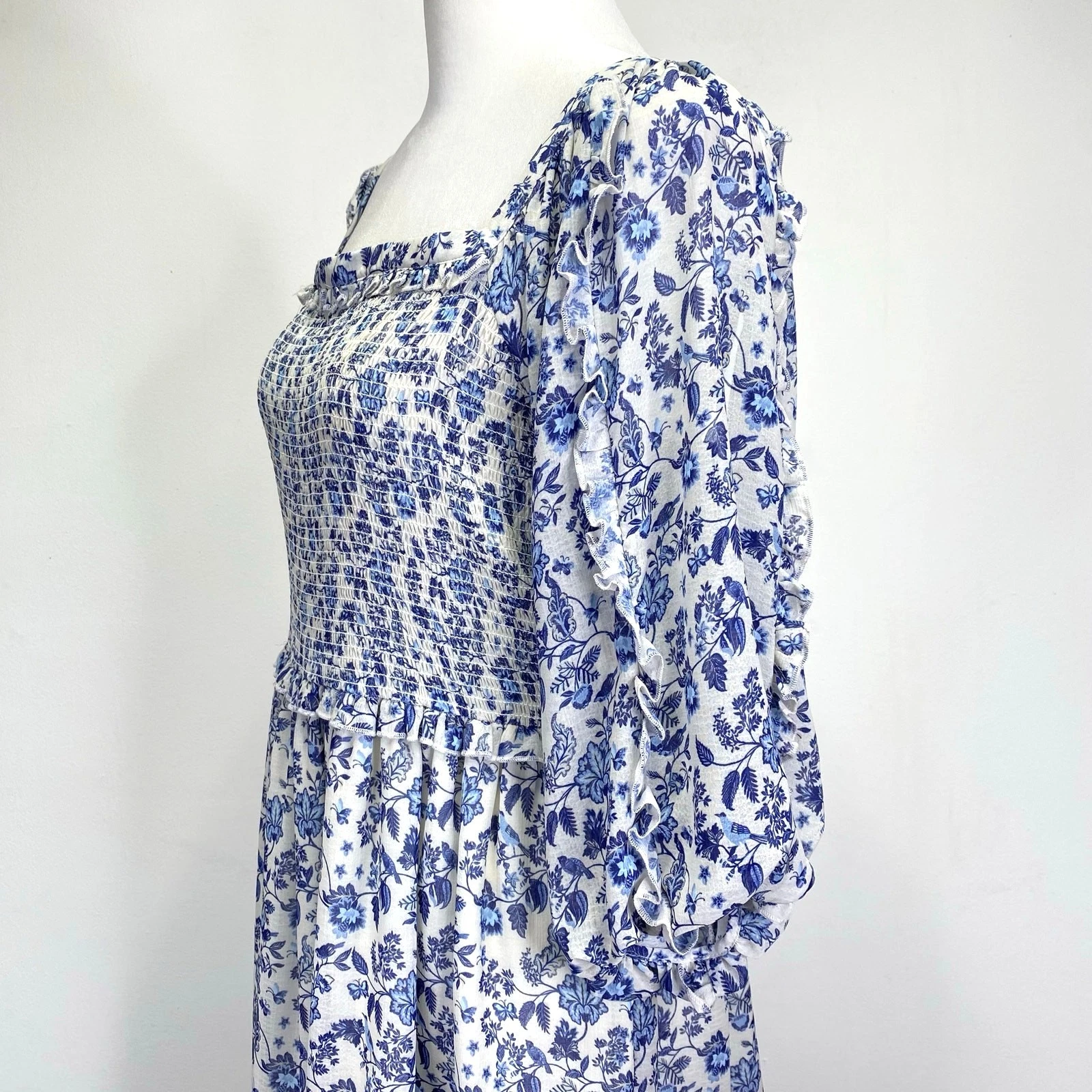 UNDERCOVER Abito Greenport Super Natural Secret Mission floreale chiffon fumè blu taglia M