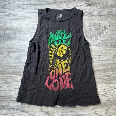 Zion Bob Marley Tank Top Women Medium Black One Love Reggae Graphic Ribbed Shirt