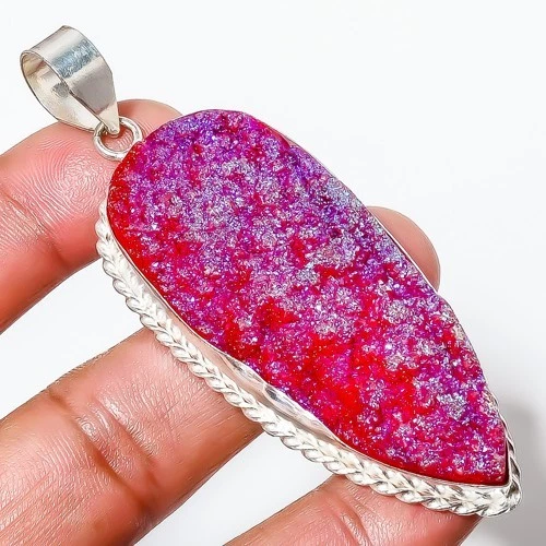 Colgante para mujer Drusy piedras preciosas indio hecho a mano joyería plata de ley 925 Foto 2 de 4
