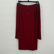 Fashion Nova Womens Burgundy Ribbed Off the Shoulder Long Sleeve Mini Dress S