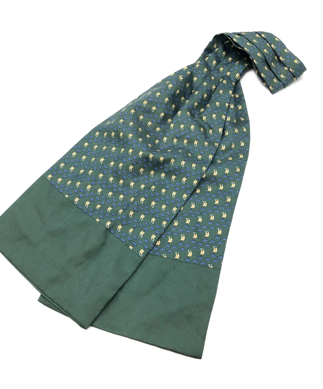 Hermes — HERMES Green Pattern Silk Scarf Long France Authentic Luxury Used  SR1853