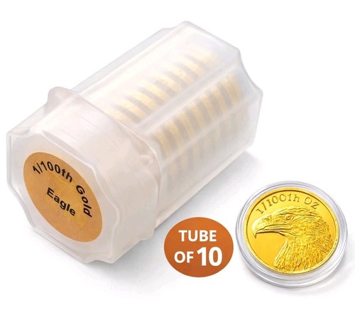 Small Round Cold Coin TUBE of 10 - 24k Pure Gold American Eagle Flag Coin .999 Fine Gold ...
