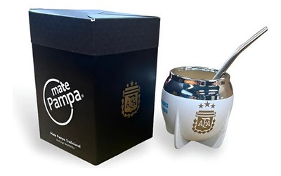 Mate Pampa Tradicional Blanco AFA Boca Cerrada + Bombilla