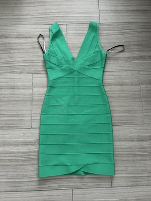 Herv Lger Emerald Green Bandage Dress XS Bodycon Designer Dress | eBay