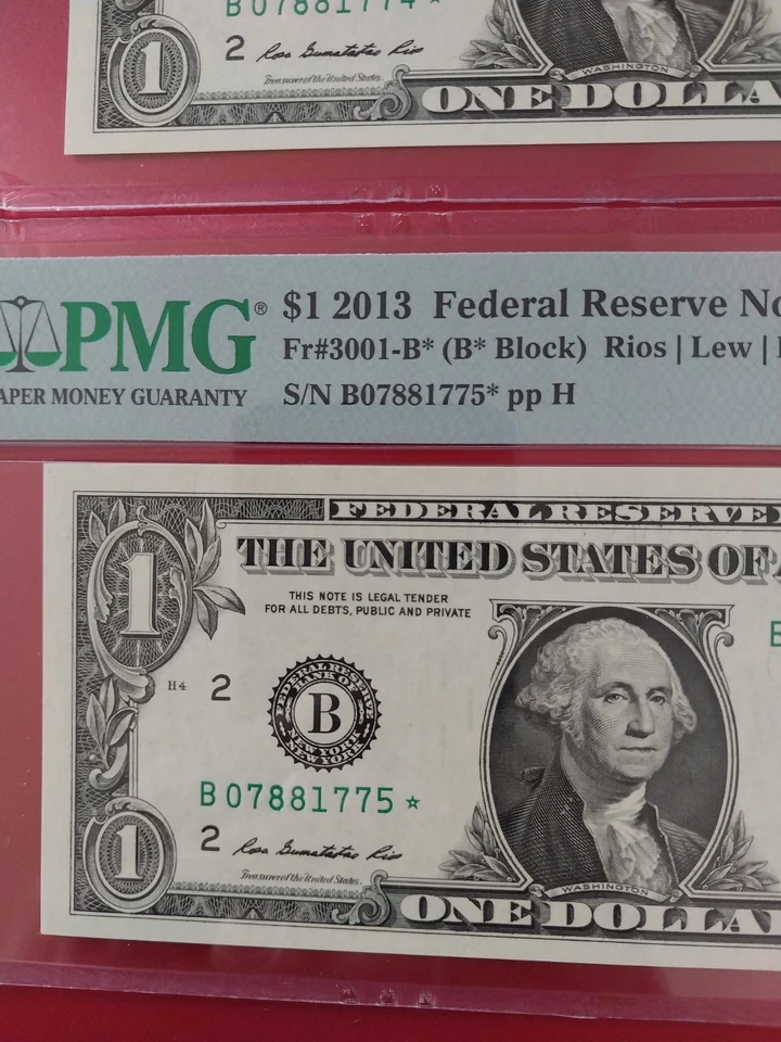 Lot of (3) Consecutive 2013 B Duplicate Star Note Error One Dollar Bill 66 EPQ - Image 4 of 4