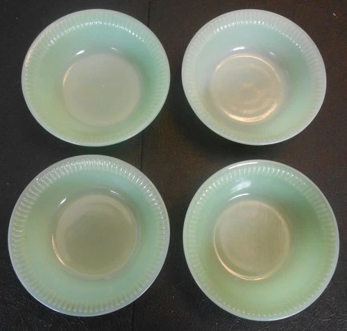 SET (4) Fire King Jane Ray Jadite Jadeite 4-7/8” Ribbed Berry Fruit Dessert Bowl