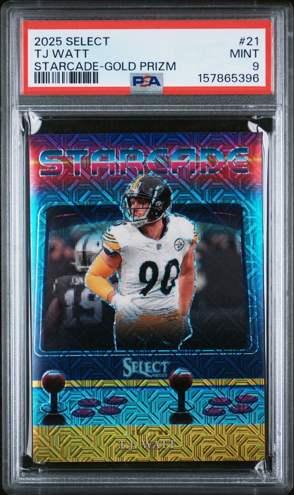 2025 PANINI SELECT STARCADE GOLD PRIZM #21 TJ WATT 2/10 PSA 9