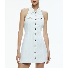 Alice + Olivia Kendall Denim Halter Mini Dress US 6 White Cowgirl Western Boho