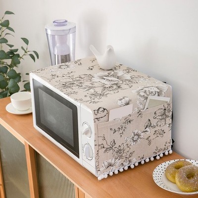 Eleganter Natur Baumwoll Leinen Mikrowellenbezug 30 x 90 cm mit schwarzem Blumenmotiv