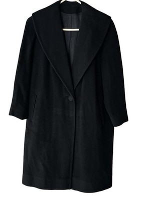 ジャケット・アウター vintage cashmere double chester coat BLK Vintage Cashmere Coat Womens L Black Minimalist Oversized Long