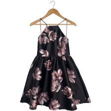 Lulus Dress Womens Small Black Purple Floral Cocktail Halter Fit Flare Party