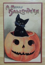 Vtg Merck Family Black Cat JOL Halloween Greeting Card Glitter 2001 UNUSED