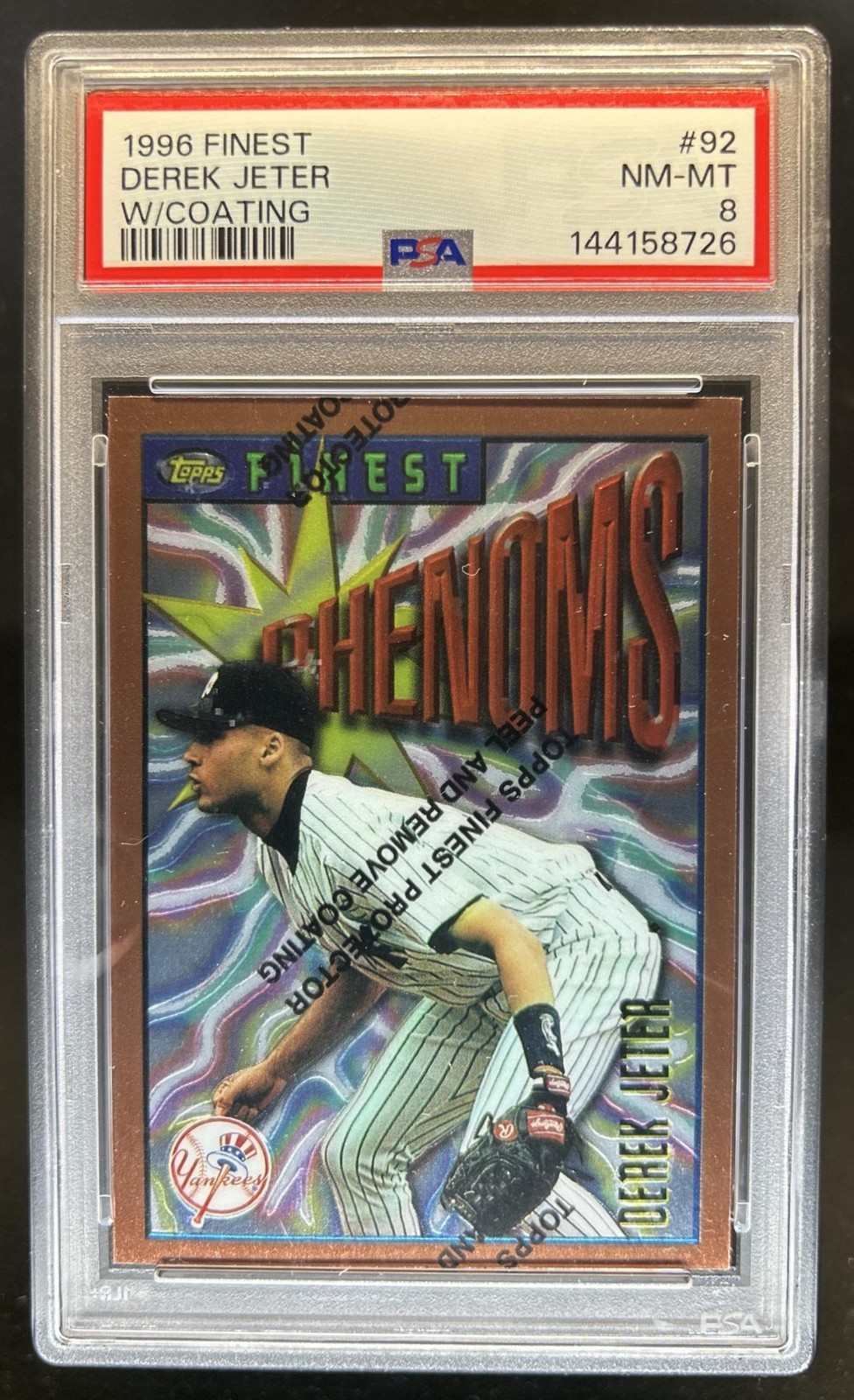 1996 Topps Finest Derek Jeter #92 Yankees PSA 8 view 1