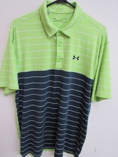 Under Armour Heatgear Green/Blue Striped Short-Sleeve Golf Polo Shirt XL