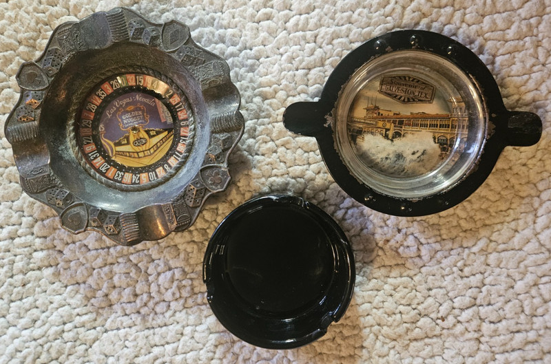 Three vintage ashtrays Golden Nugget working roulette wheel & Galveston C/Palace