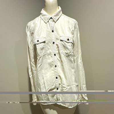 Halogen Women s M White Solid Tencel Button-Up Collared Long Sleeve Shirt
