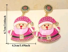 Christmas earrings Santa Pink fashion jewelry Large NEW Free Shipping 2.6 Inch
