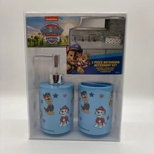 NEW Paw Patrol 3 pc Bathroom Accessory Set Toothbrush Cup Soap Pump Storage Bin