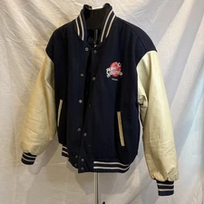 VTG RARE PLANET HOLLYWOOD ORLANDO WOOL WITH LEATHER SLEEVES BOMBER JACKET SZ L