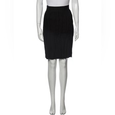 Nili Lotan Size XS US 2 Black Wool Pleated Raw Hem Knee Length Skirt USA Made